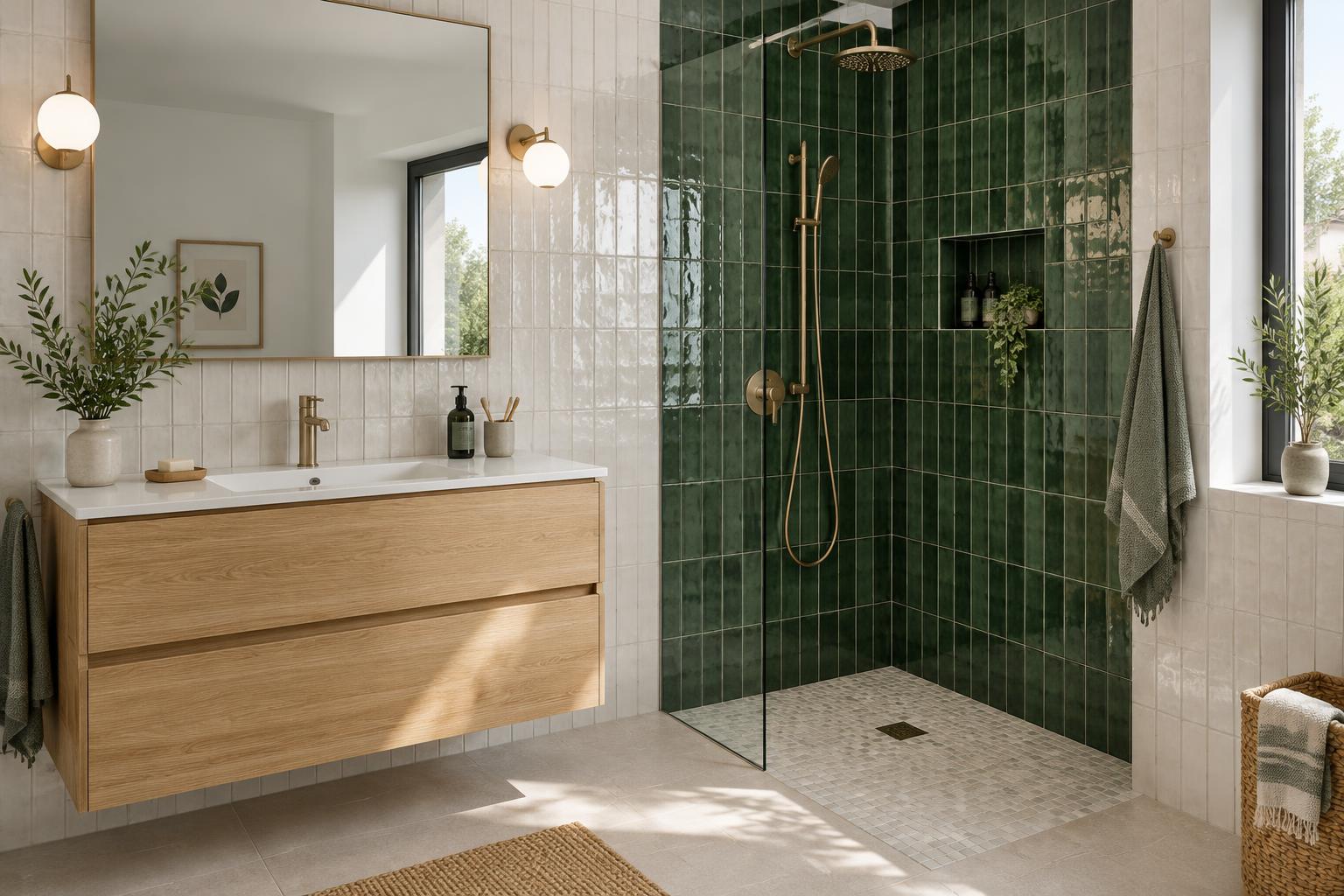 Illustration d’inspiration : faïence et mosaïque dans une salle de bains Illustration d’inspiration : faïence et mosaïque dans une salle de bains