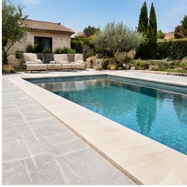 Illustration d’une piscine extérieure avec plages et jardin