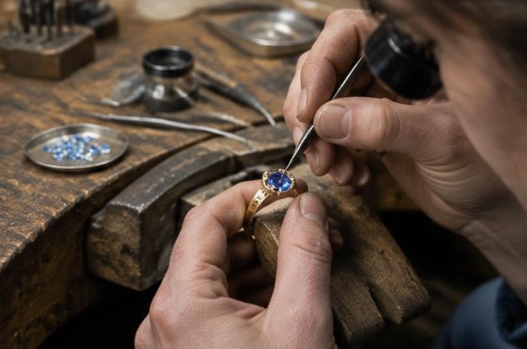 Illustration originale : travail de précision sur une bague en joaillerie Illustration originale : travail de précision sur une bague en joaillerie