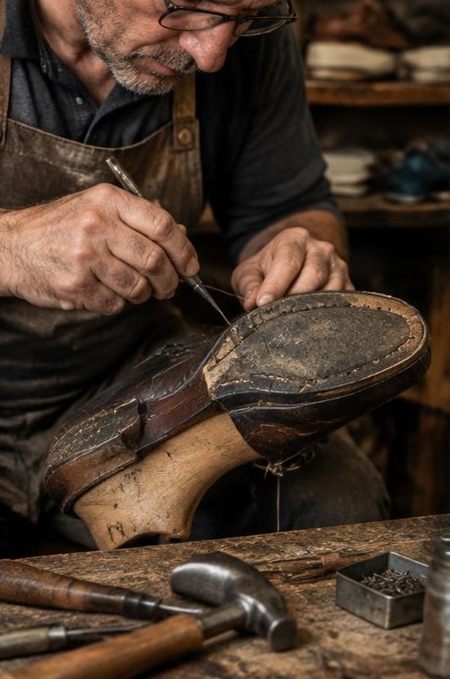 Illustration originale : réparation de la semelle d’une chaussure
